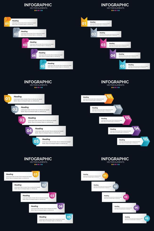 Vector 6 Infographics Pack Presentation slide template 5 Steps cycle diagrams and timelines