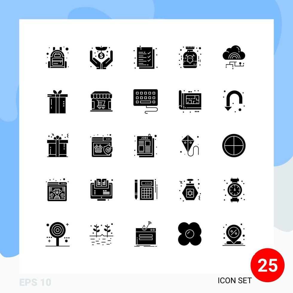 Group of 25 Solid Glyphs Signs and Symbols for connect cloud clipboard network poison Editable Vector Design Elements