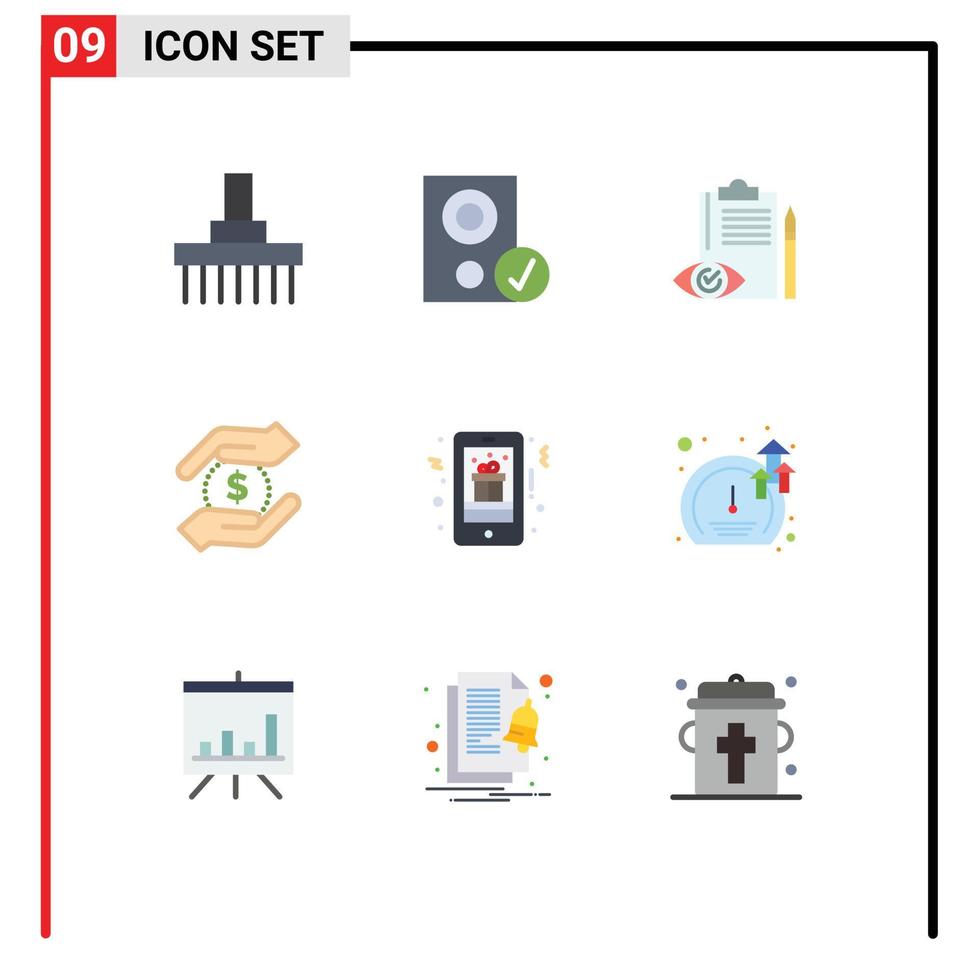 Modern Set of 9 Flat Colors Pictograph of hand currency hardware plan checklist Editable Vector Design Elements