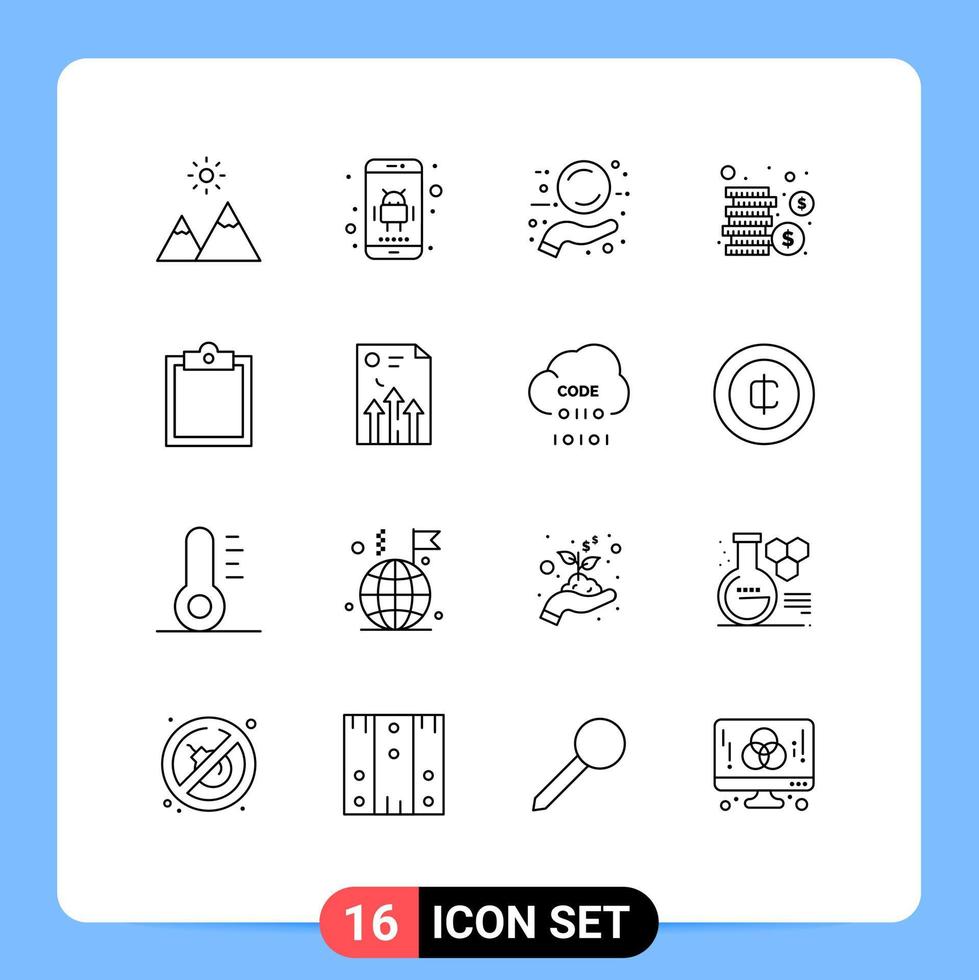 Outline Pack of 16 Universal Symbols of task buffer new money cash Editable Vector Design Elements