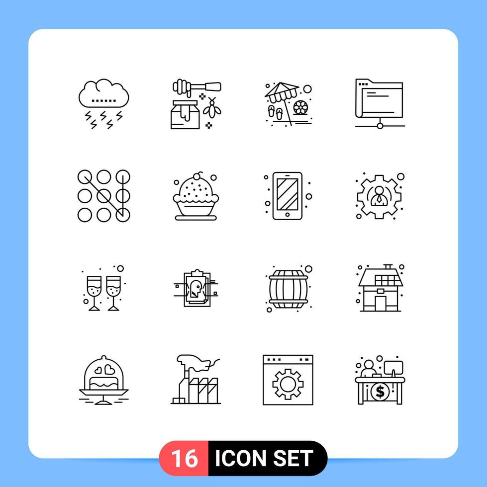 16 Universal Outline Signs Symbols of server folder sweet database play Editable Vector Design Elements