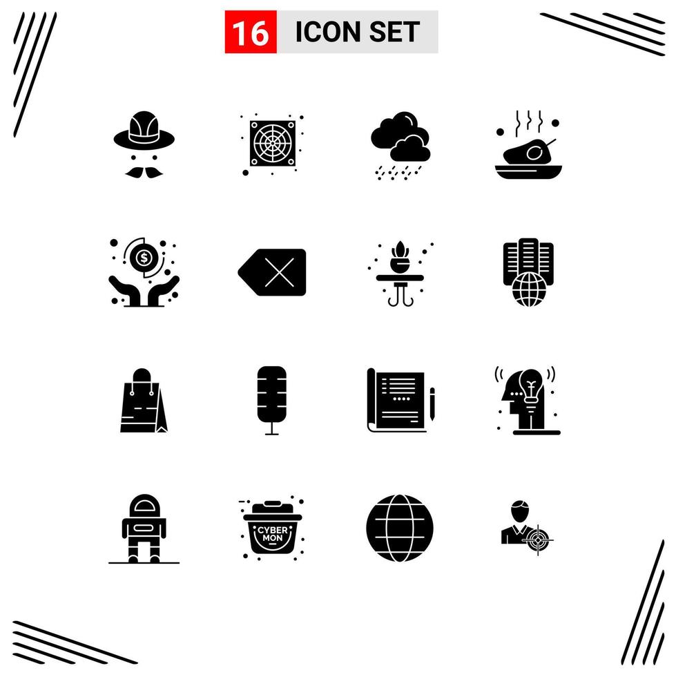 Pictogram Set of 16 Simple Solid Glyphs of transfer hands cloud dollar meal Editable Vector Design Elements