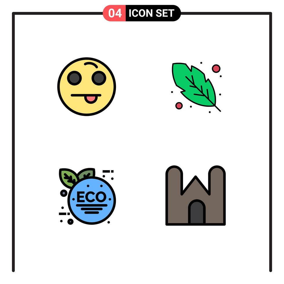 4 User Interface Filledline Flat Color Pack of modern Signs and Symbols of emojis castle calligraphy eco green castle tower Editable Vector Design Elements