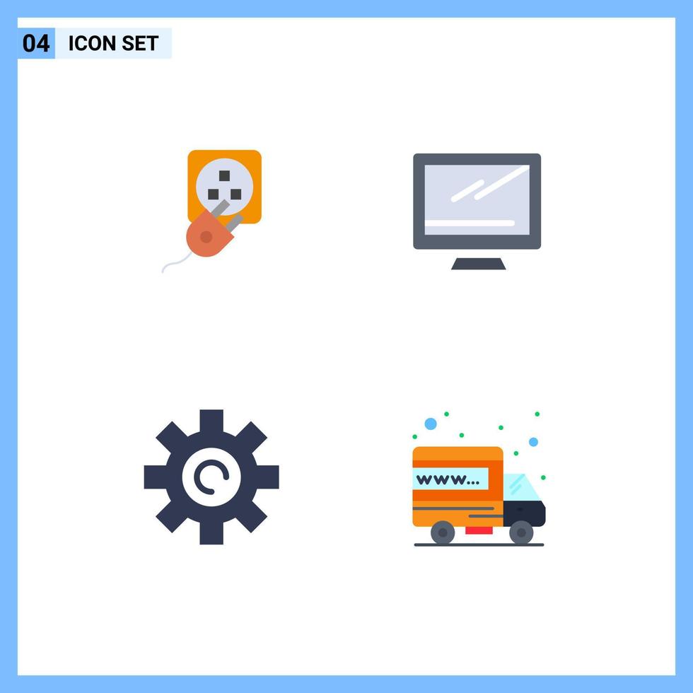4 User Interface Flat Icon Pack of modern Signs and Symbols of plug pc cord monitor interface Editable Vector Design Elements