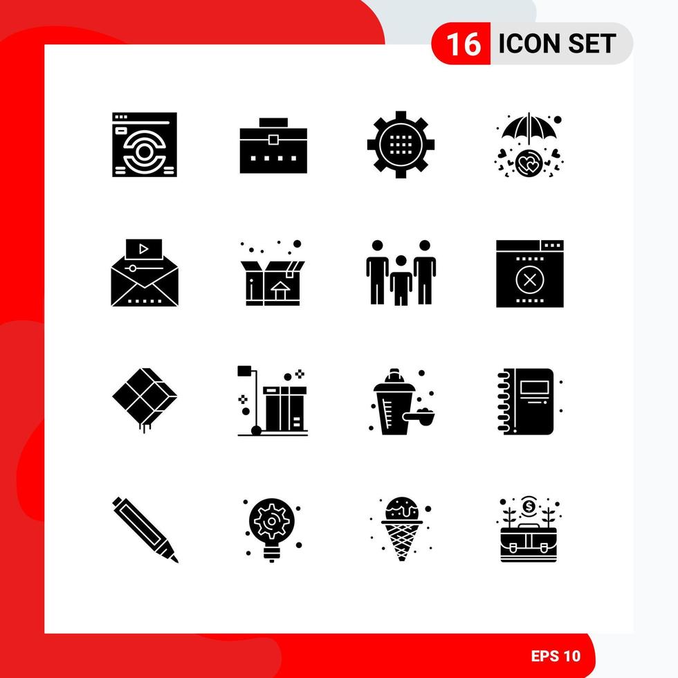 Stock Vector Icon Pack of 16 Line Signs and Symbols for famous video protection configuration love care heart Editable Vector Design Elements