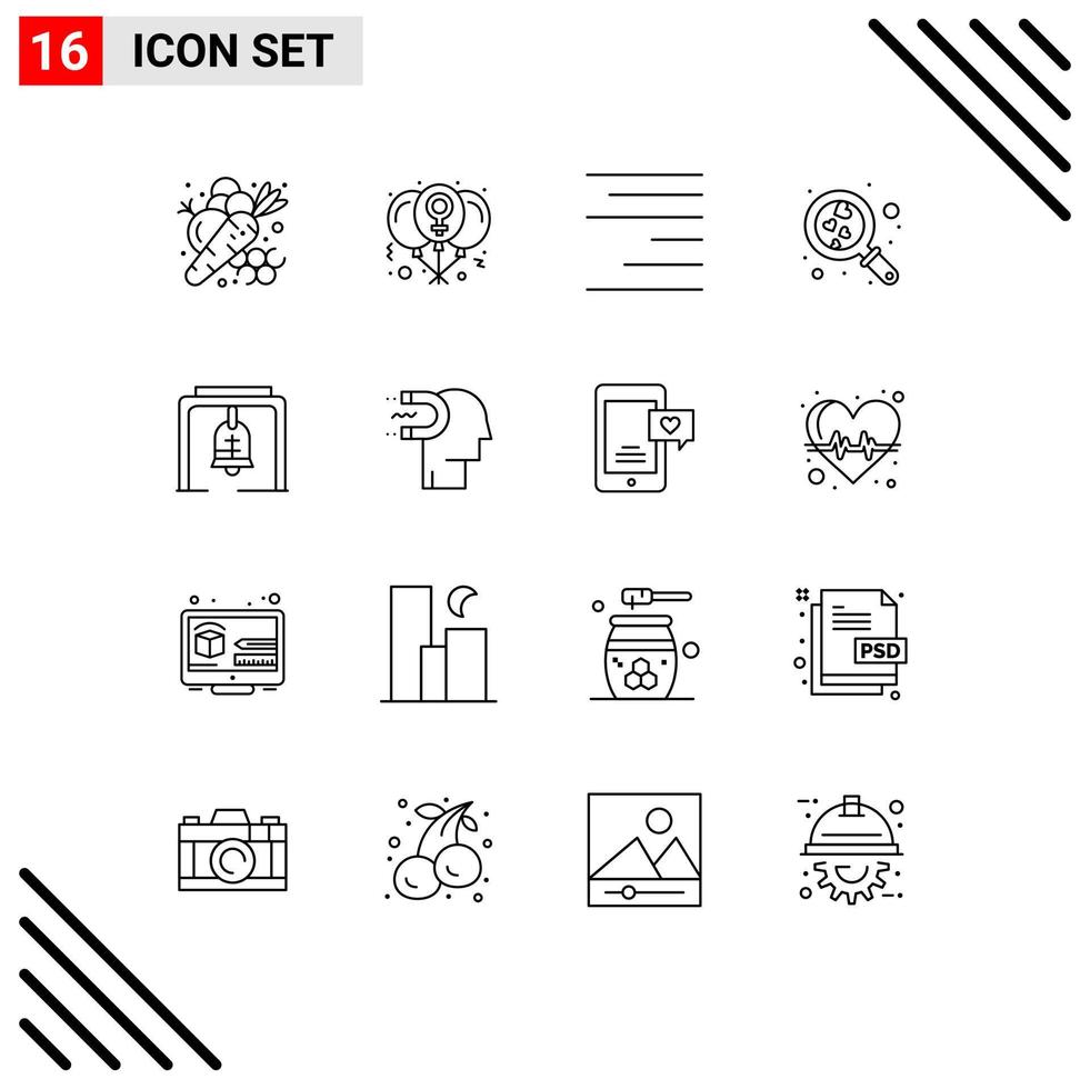 Modern Set of 16 Outlines Pictograph of alert search love love text Editable Vector Design Elements