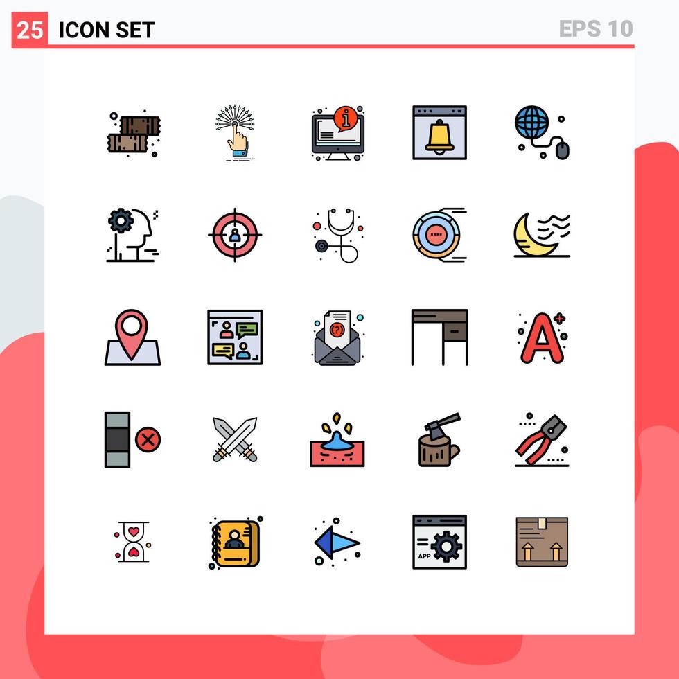 Group of 25 Filled line Flat Colors Signs and Symbols for page browser analytic alert information Editable Vector Design Elements