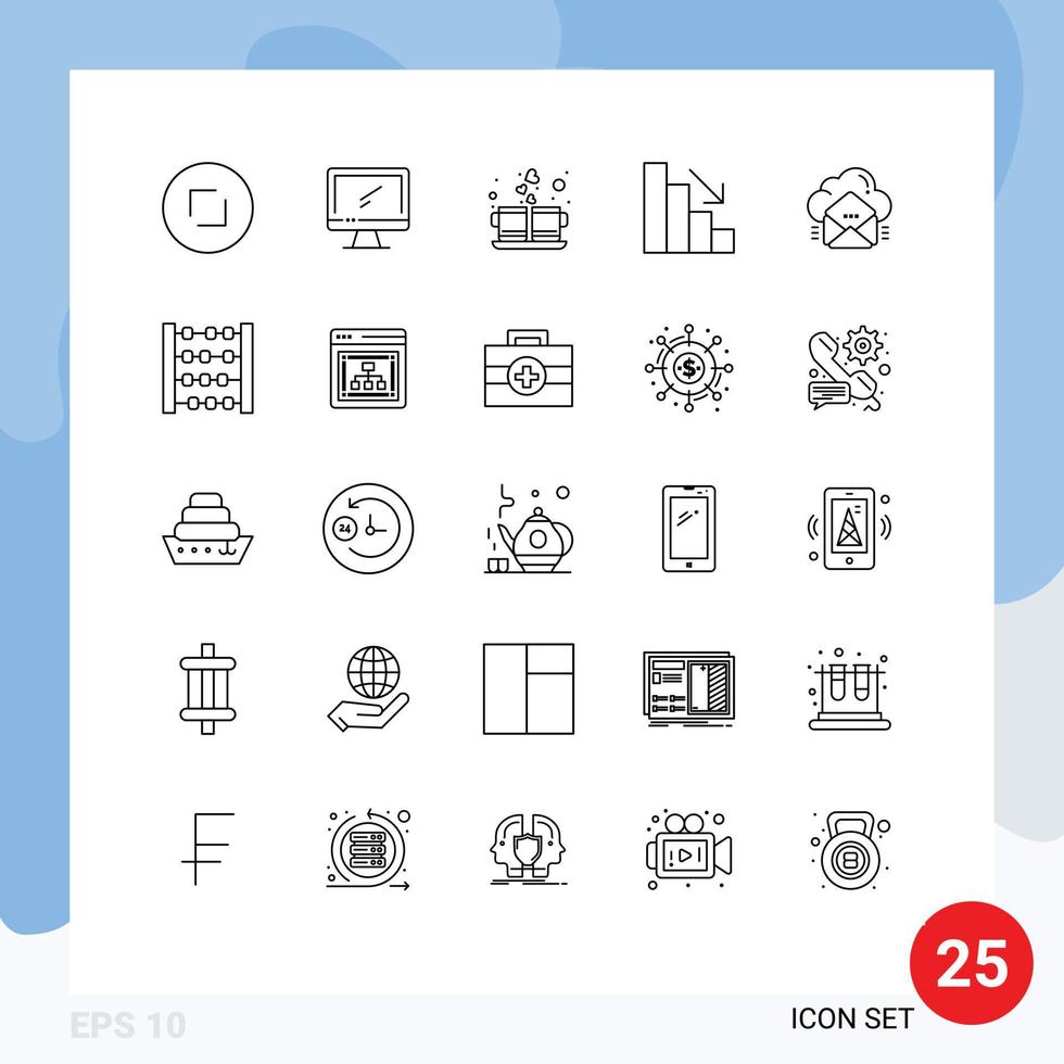 Modern Set of 25 Lines Pictograph of cloud descent pc analytics drink Editable Vector Design Elements