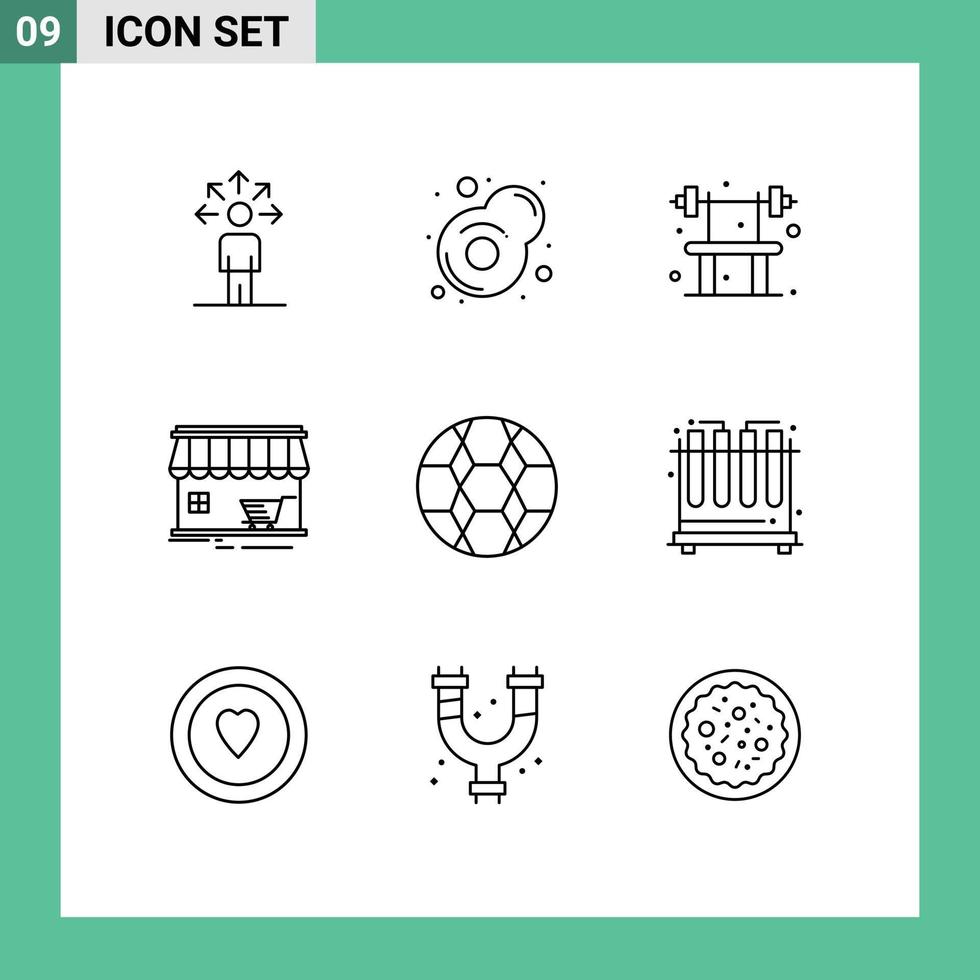 9 Outline concept for Websites Mobile and Apps football shopping exercise building store Editable Vector Design Elements