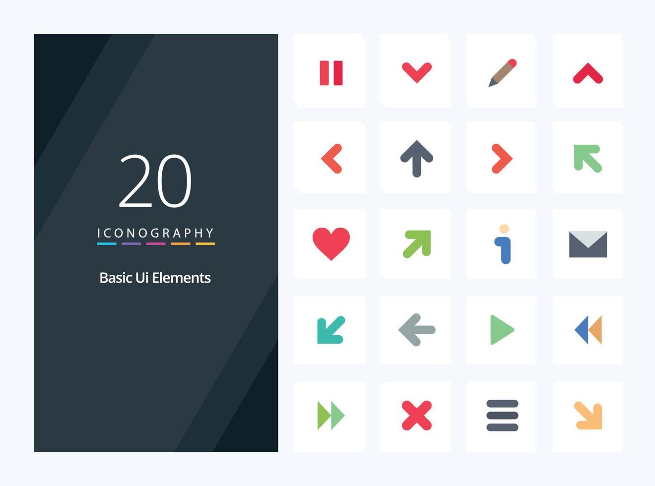 20 Basic Ui Elements Flat Color icon for presentation vector