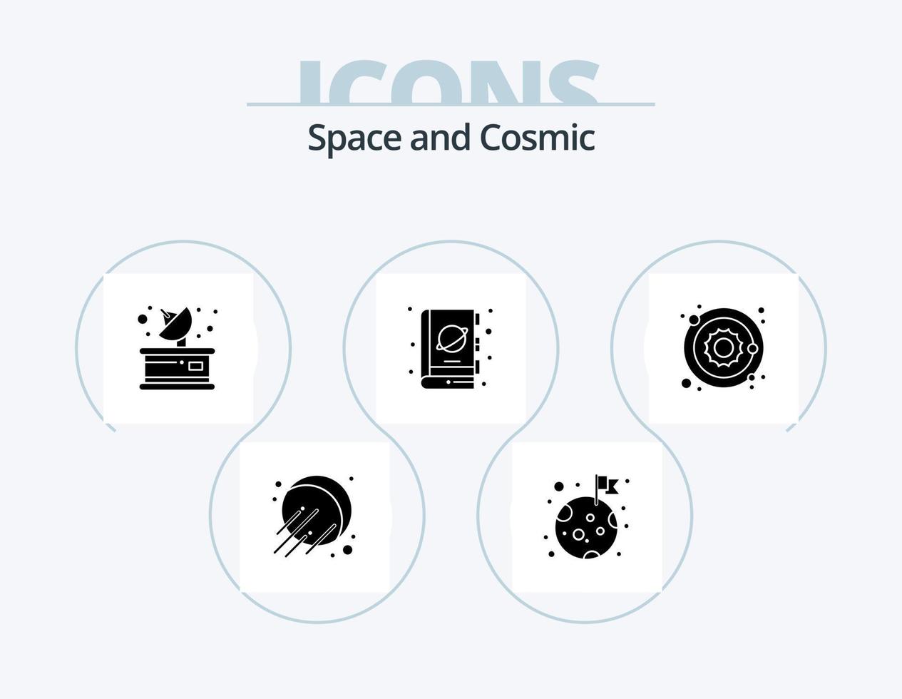 paquete de iconos de glifos espaciales 5 diseño de iconos. planeta. espacio. medios de comunicación. ciencia. ficción vector