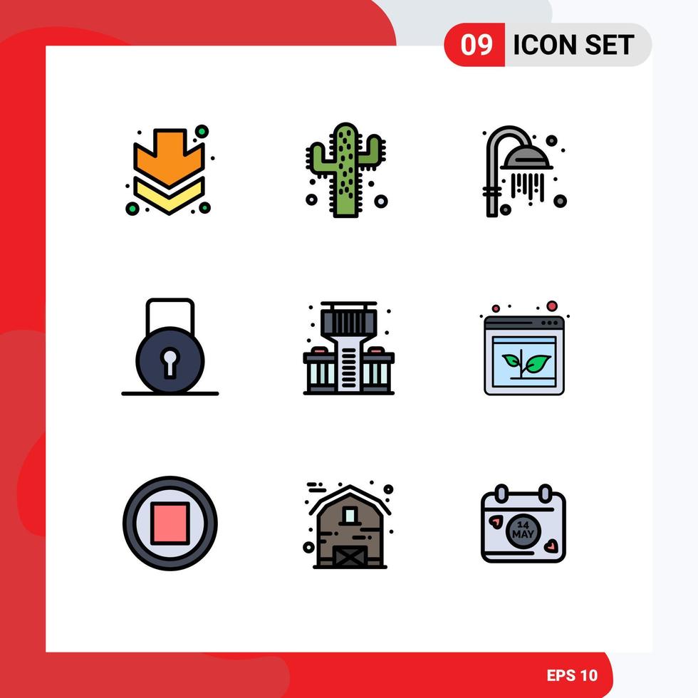 9 iconos creativos signos y símbolos modernos de la barra del navegador ducha vida seguridad elementos de diseño vectorial editables vector