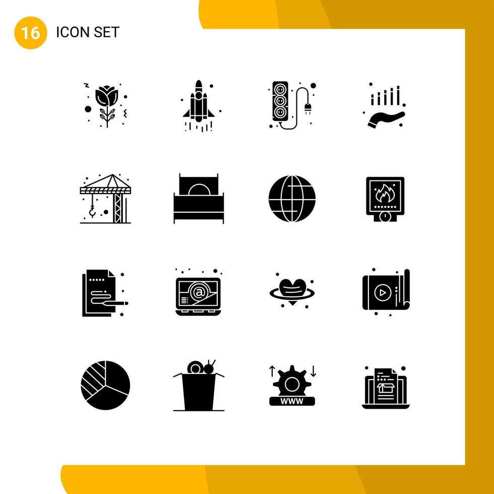 Pictogram Set of 16 Simple Solid Glyphs of crain architecture plug marketing finance Editable Vector Design Elements