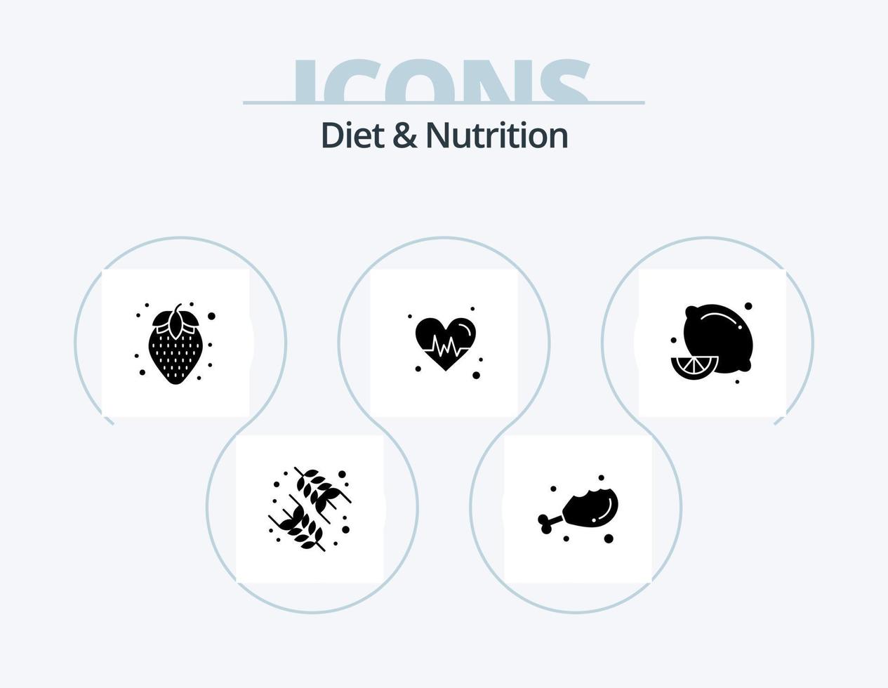 Diet And Nutrition Glyph Icon Pack 5 Icon Design. lemon fruit. diet food. diet food. citrus fruit. heart vector