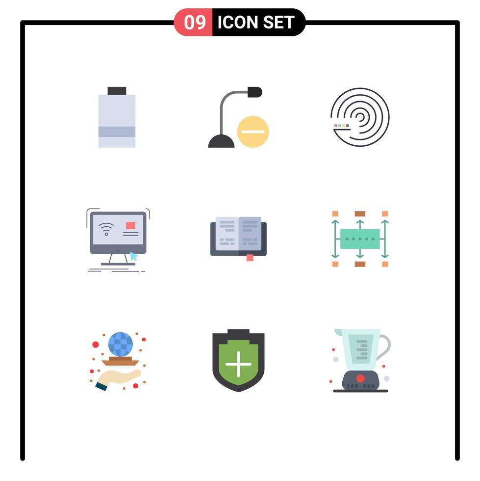 Group of 9 Modern Flat Colors Set for book remote forecasting monitor control Editable Vector Design Elements