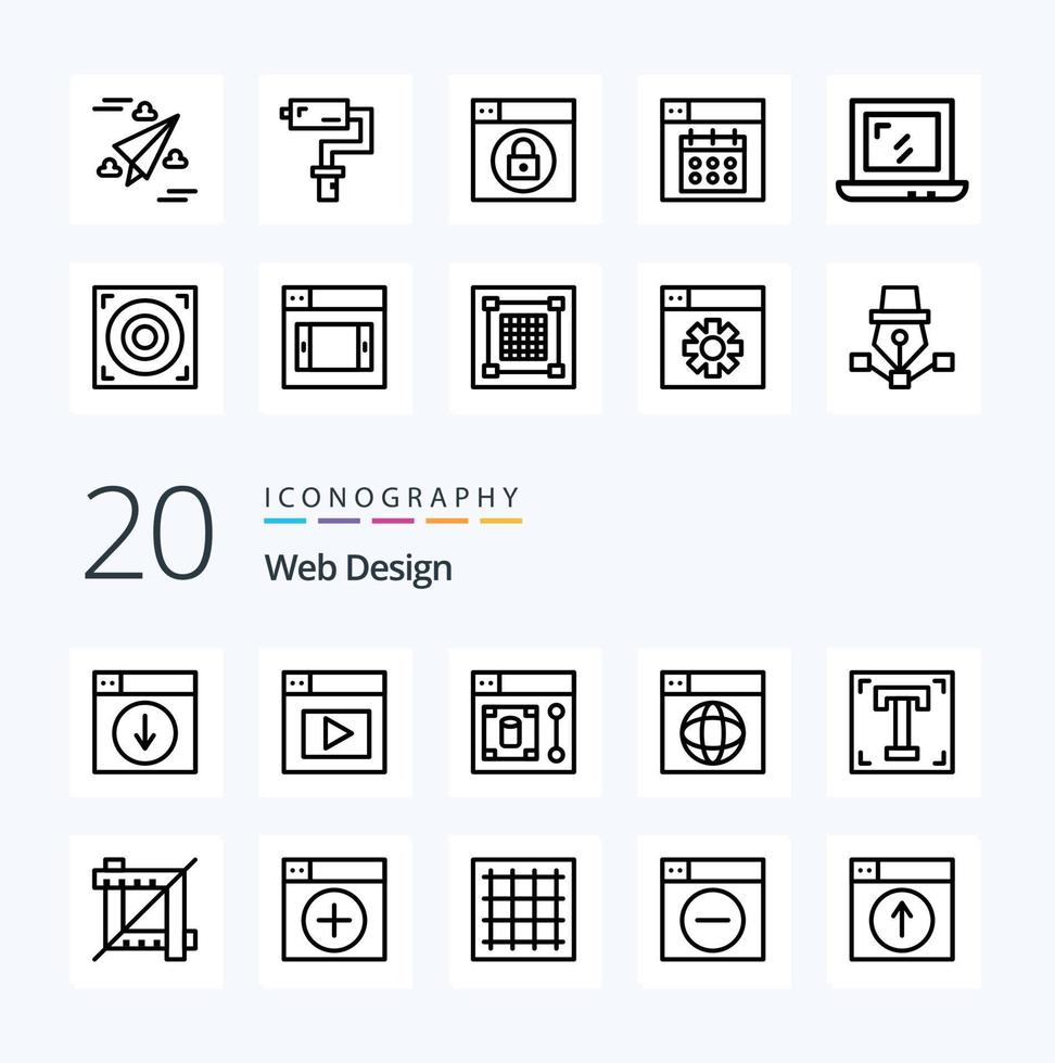 20 Web Design Line icon Pack like designer globe web internet web vector