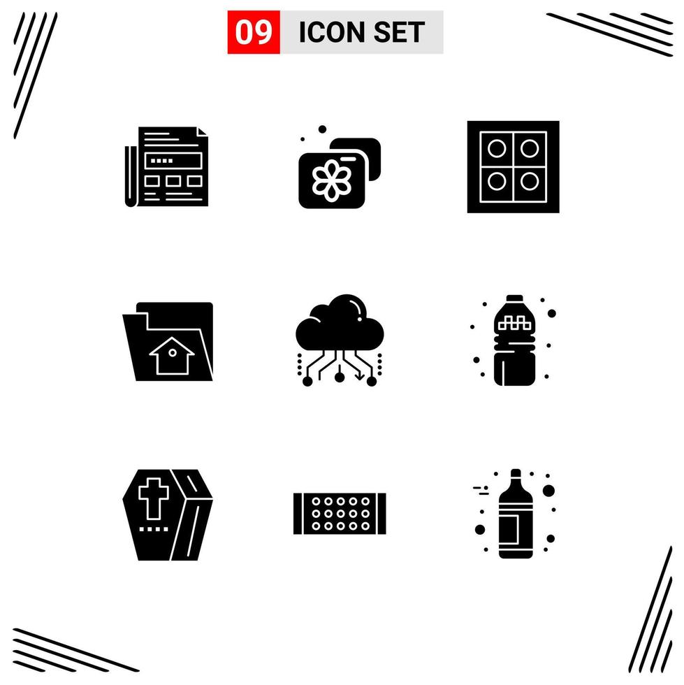 9 User Interface Solid Glyph Pack of modern Signs and Symbols of share cloud gas service file Editable Vector Design Elements