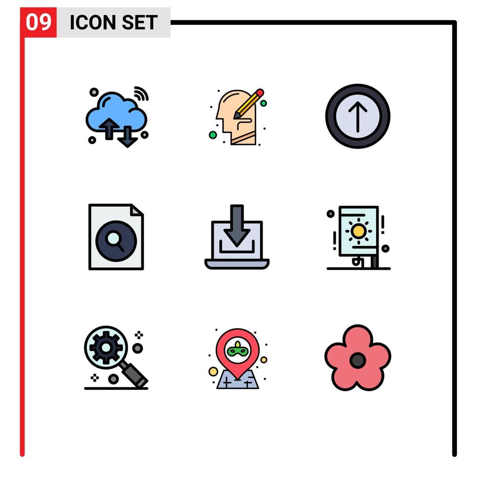 Modern Set of 9 Filledline Flat Colors and symbols such as arrow search thinking file ui Editable Vector Design Elements