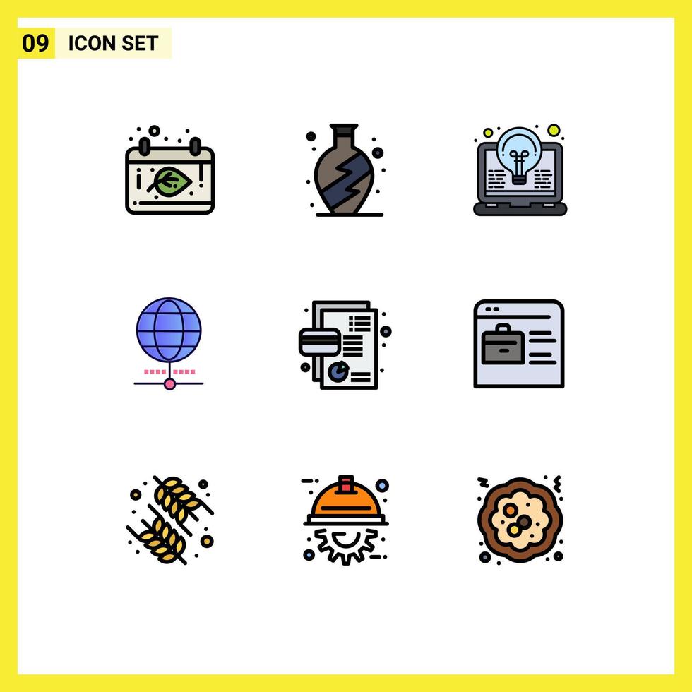 Filledline Flat Color Pack of 9 Universal Symbols of card world coding browser globe Editable Vector Design Elements