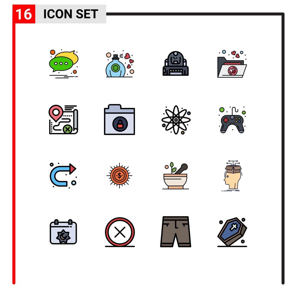 Universal Icon Symbols Group of 16 Modern Flat Color Filled Lines of route folder astronaut files protection Editable Creative Vector Design Elements
