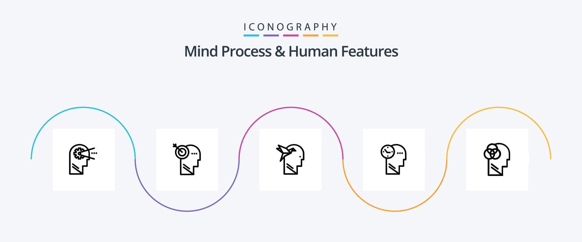 Mind Process And Human Features Line 5 Icon Pack Including brian. imaginaton. focus. imagination form. human vector