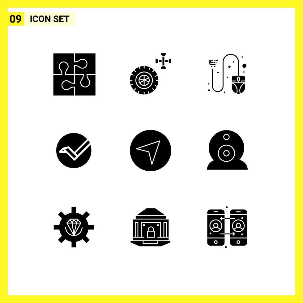 9 User Interface Solid Glyph Pack of modern Signs and Symbols of direction crypto cart coin shipping Editable Vector Design Elements