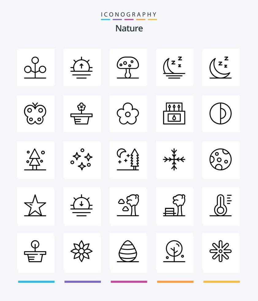 Creative Nature 25 OutLine icon pack  Such As night. night. mushroom. nature. foggy vector