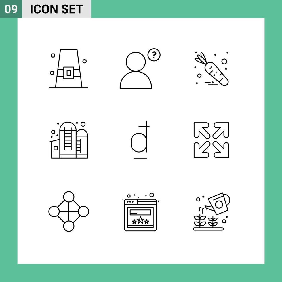 User Interface Pack of 9 Basic Outlines of vietnamese currency food dong grain Editable Vector Design Elements
