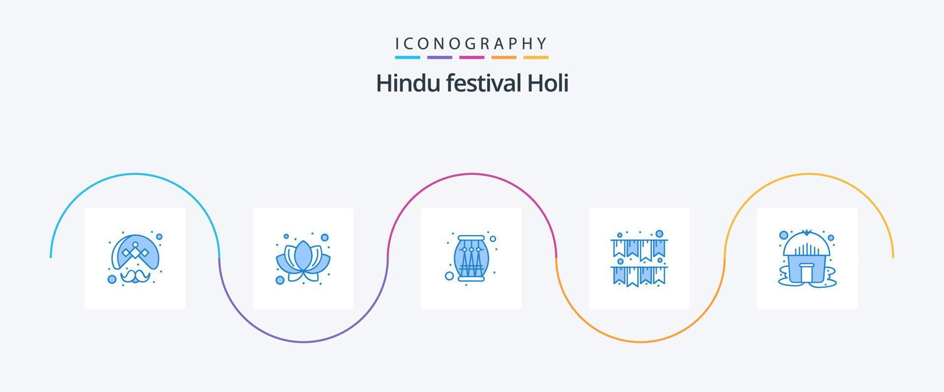 Holi Blue 5 Icon Pack Including yurt. hut. drum. party. celebration vector