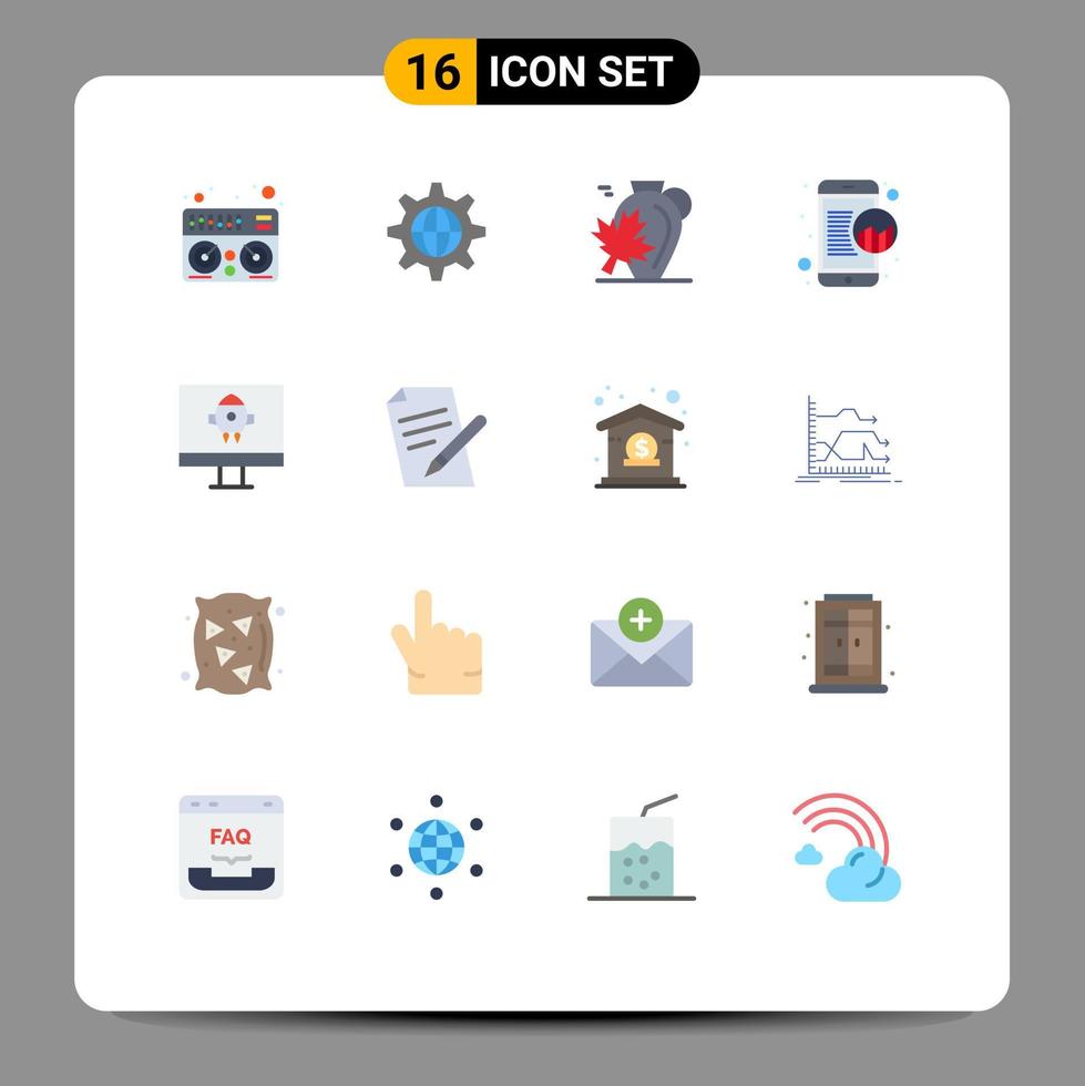 Set of 16 Modern UI Icons Symbols Signs for rocket online data autumn seo marketing Editable Pack of Creative Vector Design Elements