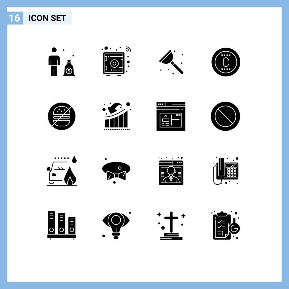 16 Solid Glyph concept for Websites Mobile and Apps healthcare burger plumber trademark protection Editable Vector Design Elements