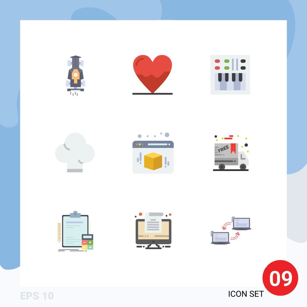 Pictogram Set of 9 Simple Flat Colors of hat chef hospital volume open volume Editable Vector Design Elements