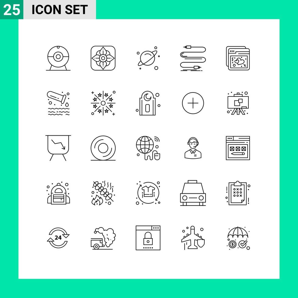 Set of 25 Modern UI Icons Symbols Signs for web love space internet sound Editable Vector Design Elements