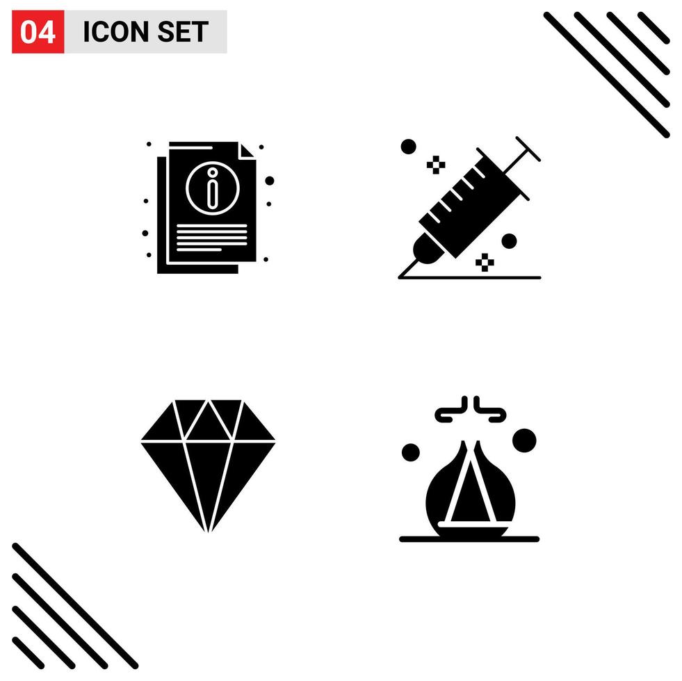 4 Thematic Vector Solid Glyphs and Editable Symbols of info care document design hands Editable Vector Design Elements