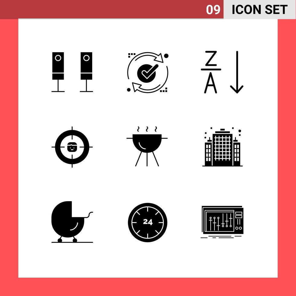 Group of 9 Modern Solid Glyphs Set for barbecue research refresh recruitment business Editable Vector Design Elements