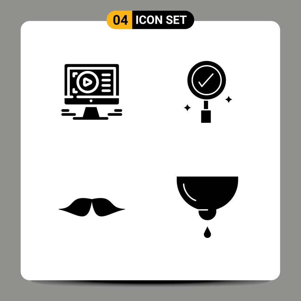 Stock Vector Icon Pack of 4 Line Signs and Symbols for monitor movember design search men Editable Vector Design Elements