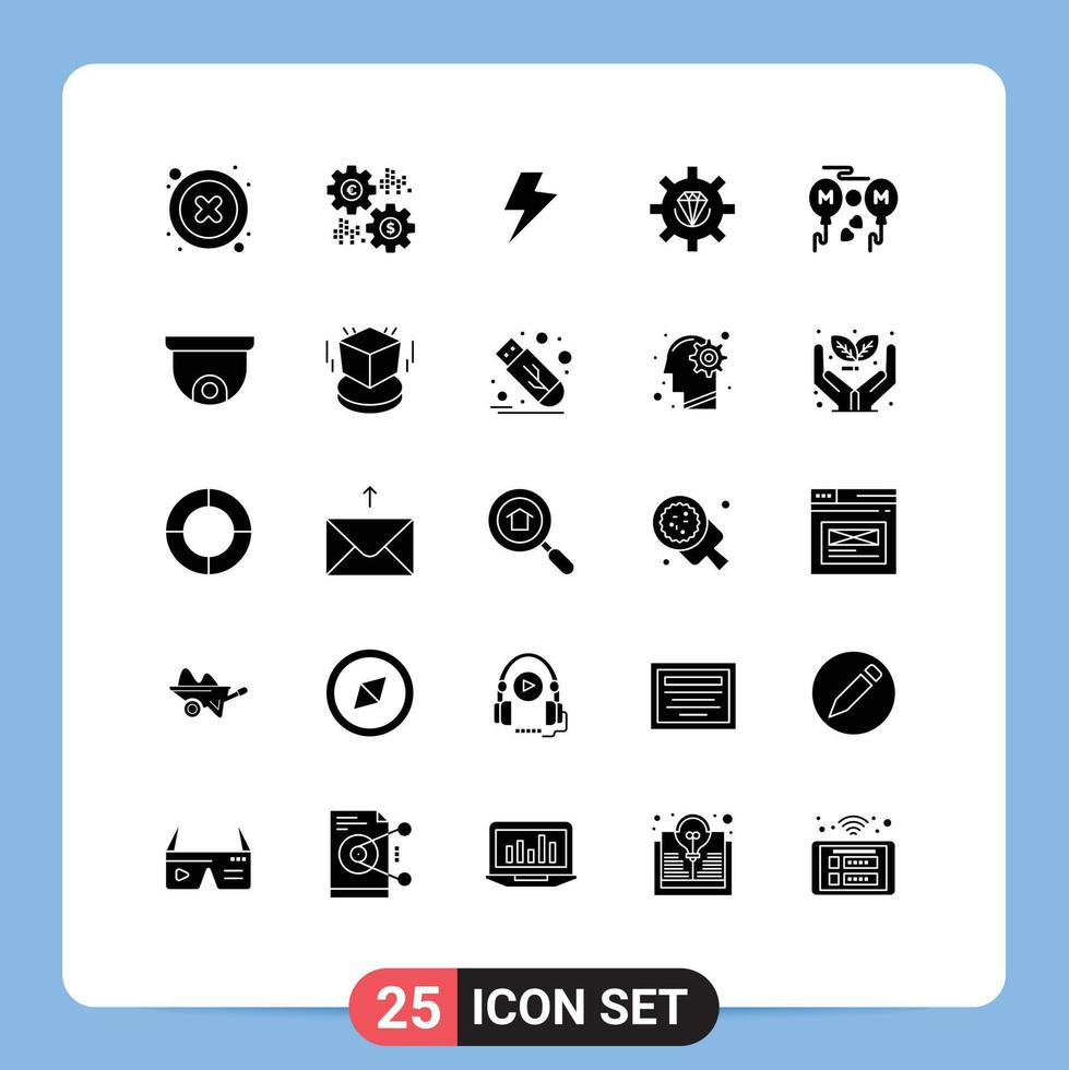 símbolos de iconos universales grupo de 25 glifos sólidos modernos de globos proceso de desarrollo de ingresos codificación elementos de diseño de vectores editables