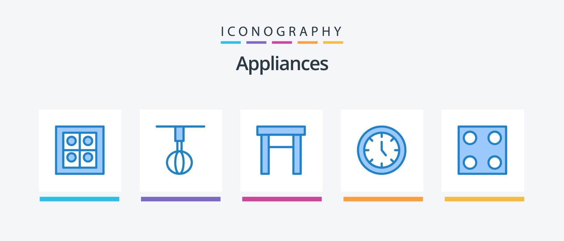 Paquete de 5 iconos azules de electrodomésticos que incluye cocina. hora. mueble. electrodomésticos. reloj. diseño de iconos creativos vector