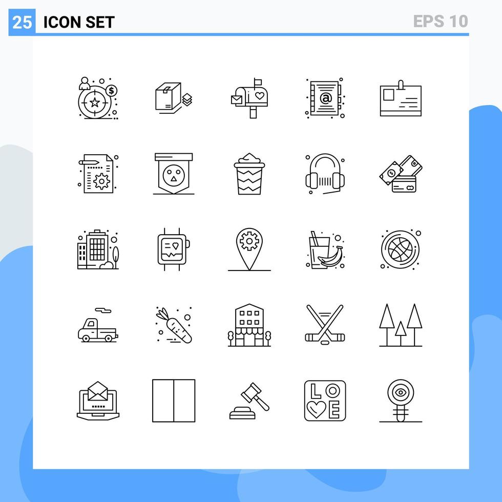 conjunto de pictogramas de 25 líneas simples de dirección de contacto de correo de tarjeta de identidad elementos de diseño vectorial editables vector
