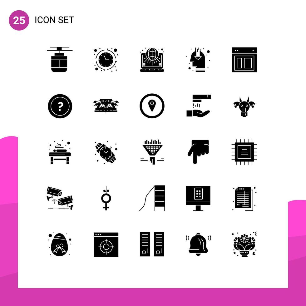 Pictogram Set of 25 Simple Solid Glyphs of public opinion marketing time idea world Editable Vector Design Elements