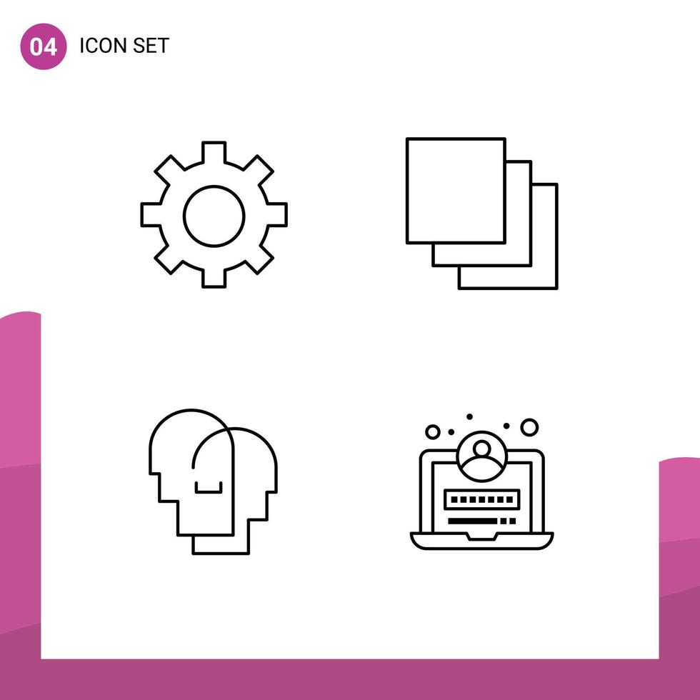 conjunto de línea de interfaz móvil de 4 pictogramas de configuración de desarrollo de capas de usuario de empatía elementos de diseño vectorial editables vector