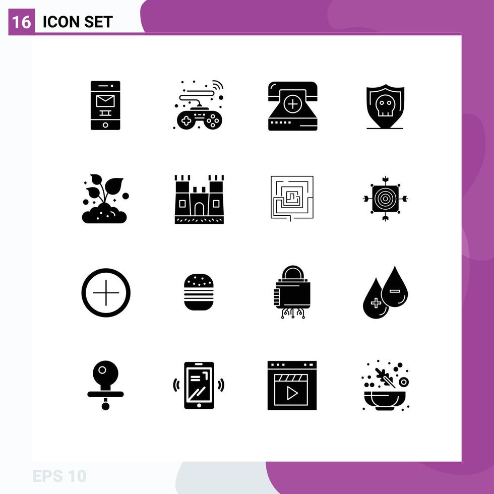 Set of 16 Modern UI Icons Symbols Signs for farming plain disease secure shield Editable Vector Design Elements