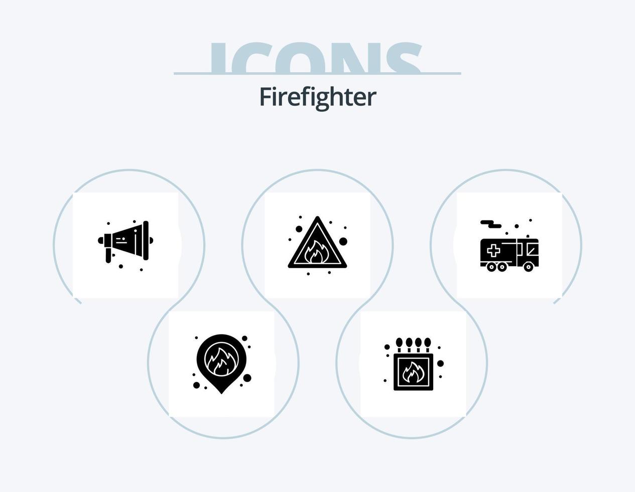 Firefighter Glyph Icon Pack 5 Icon Design. security. emergency. megaphone. sign. fire vector