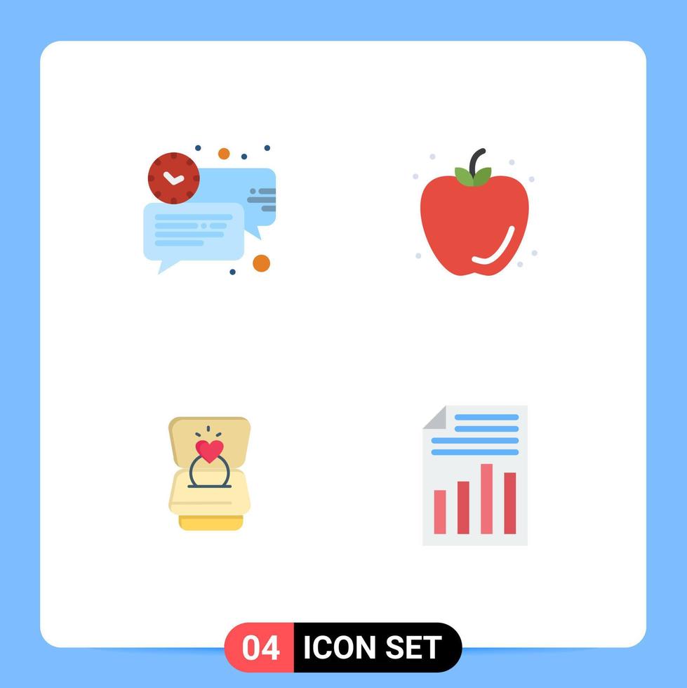 Group of 4 Flat Icons Signs and Symbols for bubble ring message fruit heart Editable Vector Design Elements