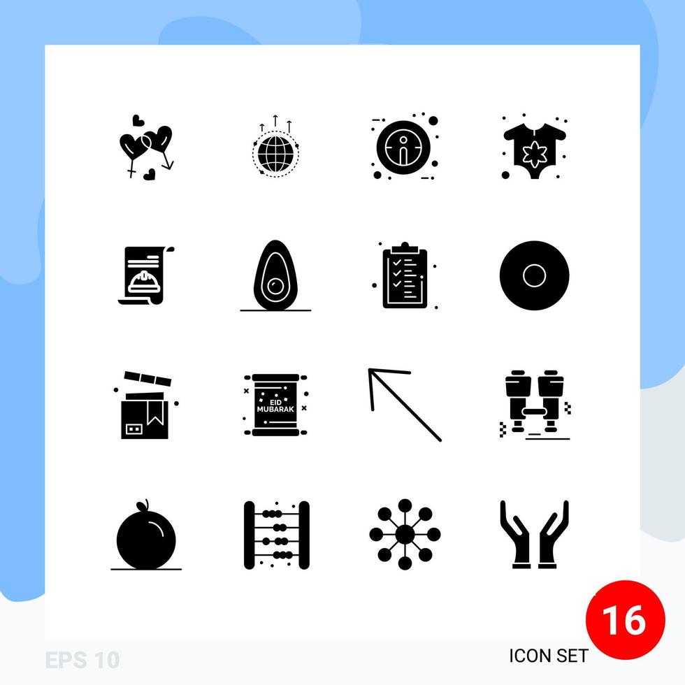 16 Universal Solid Glyphs Set for Web and Mobile Applications invitation clothes connection baby information Editable Vector Design Elements