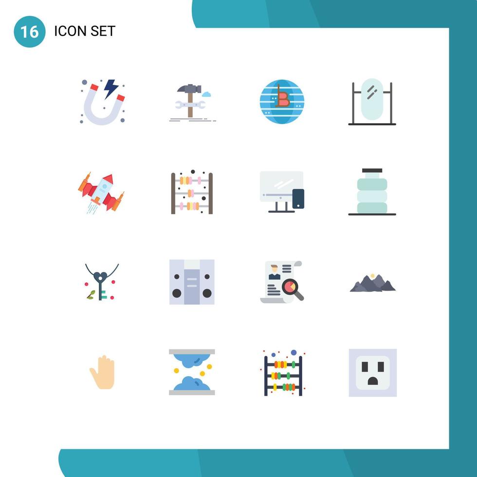 Mobile Interface Flat Color Set of 16 Pictograms of spacecraft interior service furniture decentralized Editable Pack of Creative Vector Design Elements