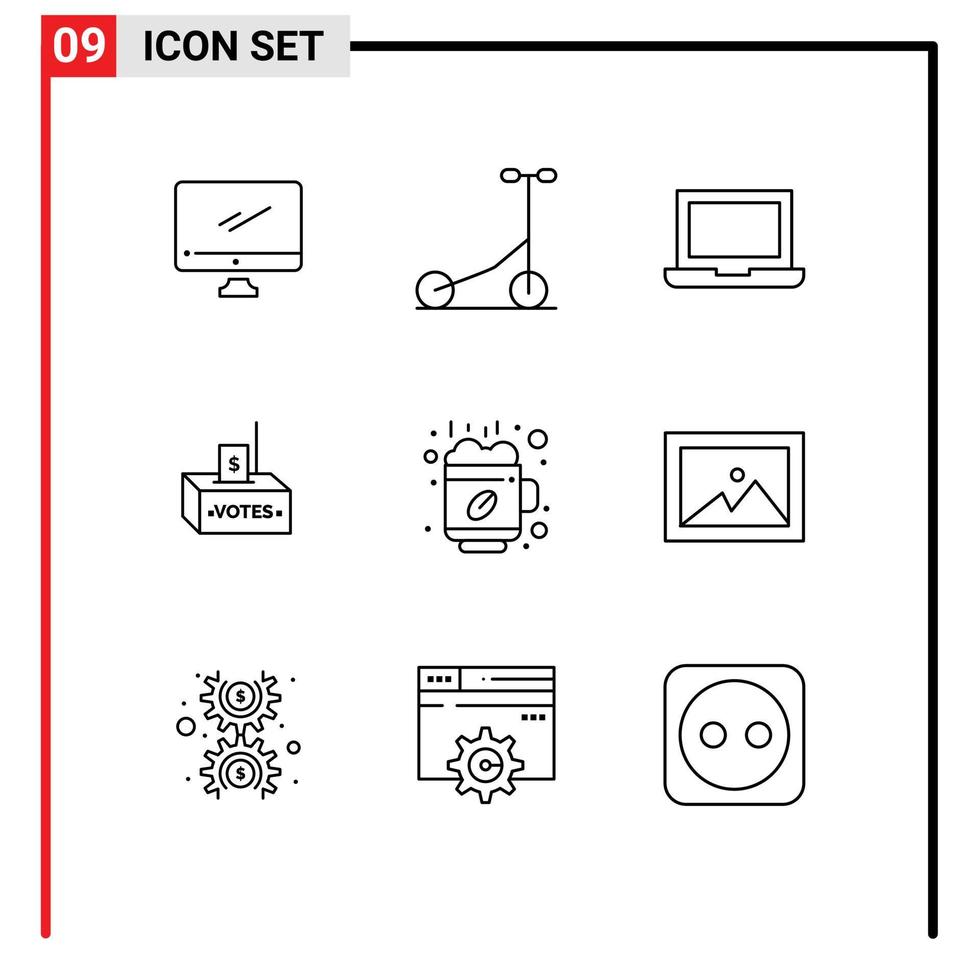 Group of 9 Modern Outlines Set for break money device influence corruption Editable Vector Design Elements