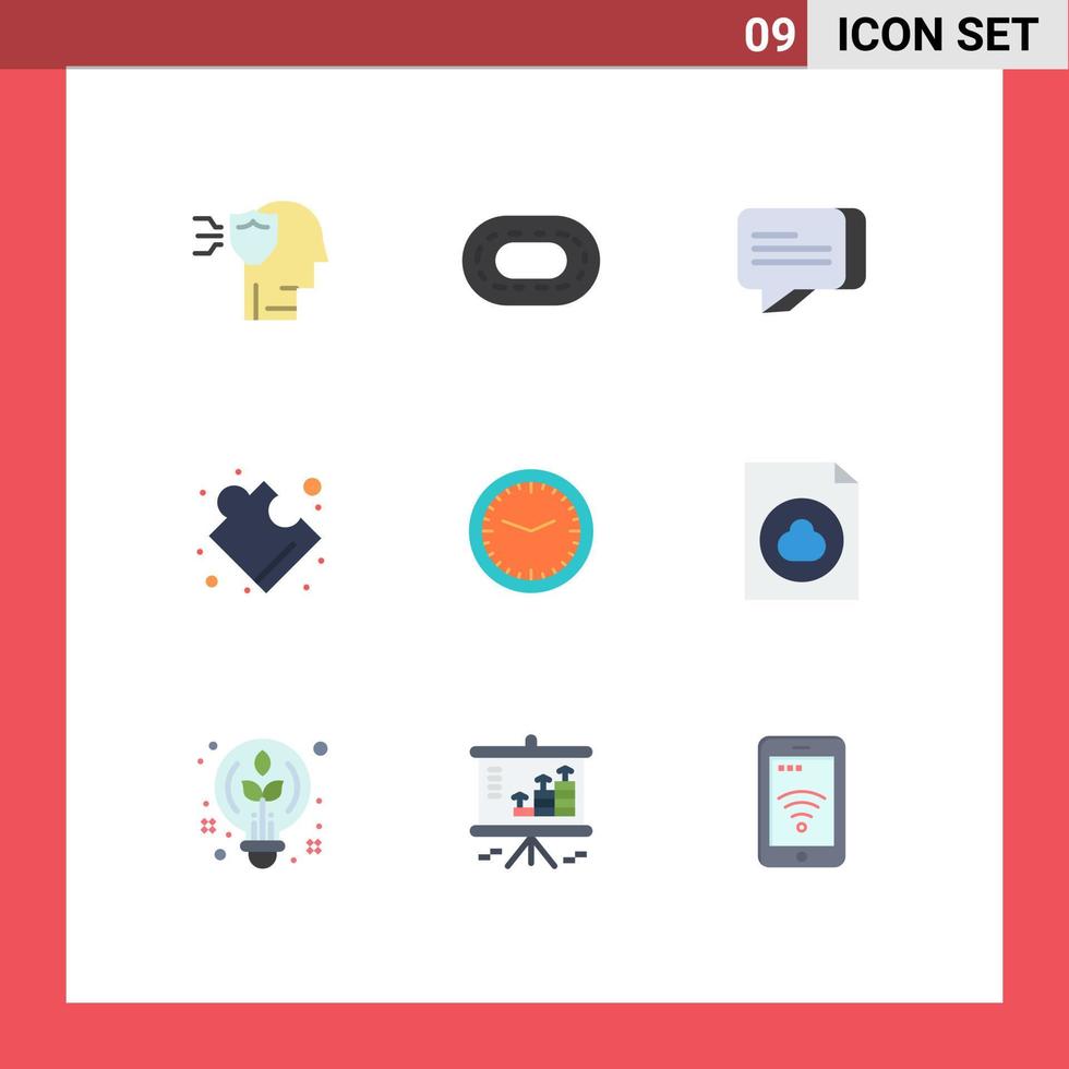 9 Universal Flat Color Signs Symbols of watch time communication office solution Editable Vector Design Elements