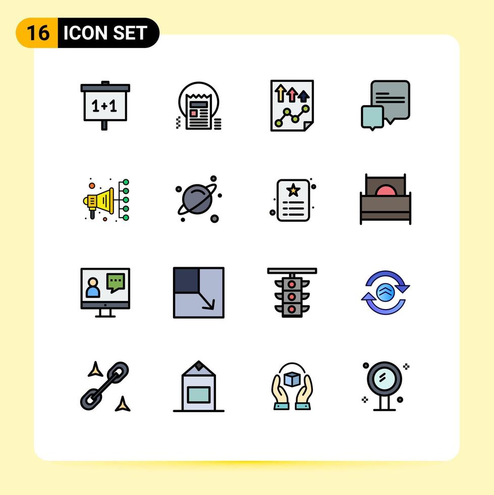 16 Universal Flat Color Filled Lines Set for Web and Mobile Applications automation conversation web chat paper Editable Creative Vector Design Elements