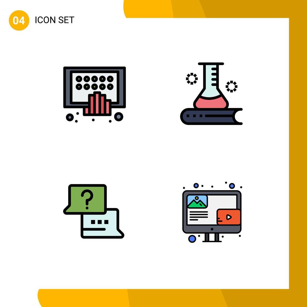 grupo de 4 signos y símbolos de colores planos de línea rellena para aplicaciones libro de ciencia de teléfono científico encontrar elementos de diseño vectorial editables vector